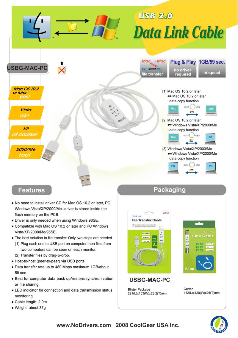 usb data transfer for MAC and WIndows with no driver CD