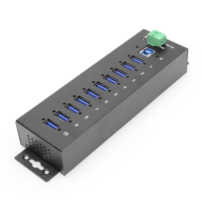 10 Port USB 3.2 Gen 1 Hub Surge Protection w/ Din Rail Mounting