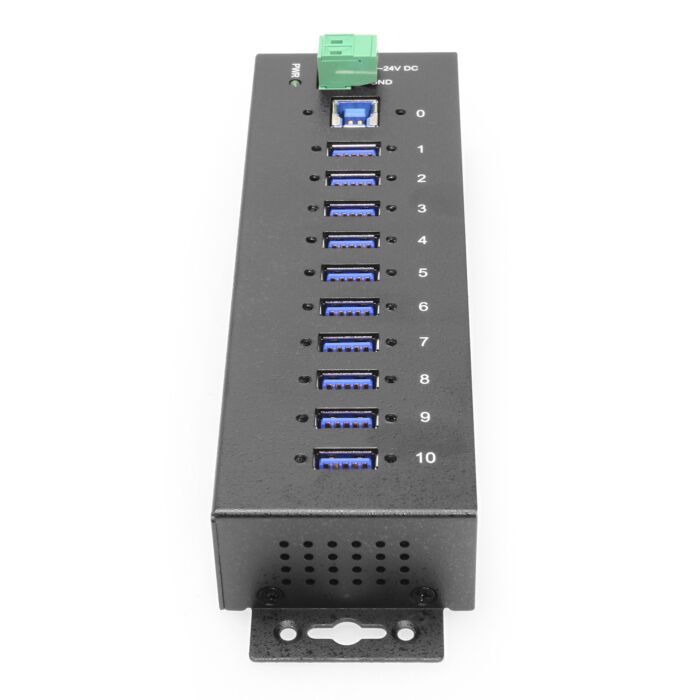 10 Port USB 3.2 Gen 1 Hub Surge Protection w/ Din Rail Mounting