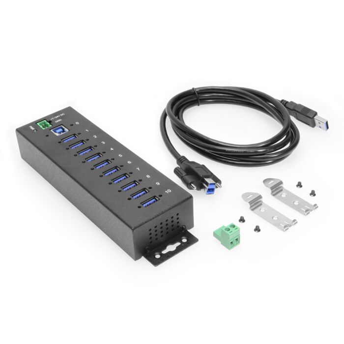 10 Port USB 3.2 Gen 1 Hub Surge Protection w/ Din Rail Mounting
