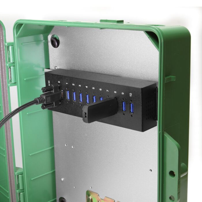10 Port USB 3.2 Gen 1 Hub Surge Protection w/ Din Rail Mounting