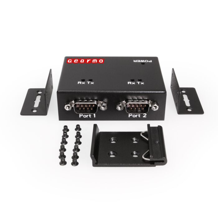 USB Industrial 2-Port Serial Adapter RS-232 w/FTDI Chipset, RX/TX LED Indicators, DIN Rail & Surface Mounting Brackets