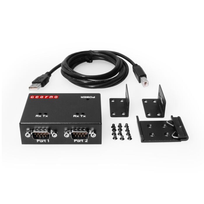 USB Industrial 2-Port Serial Adapter RS-232 w/FTDI Chipset, RX/TX LED Indicators, DIN Rail & Surface Mounting Brackets