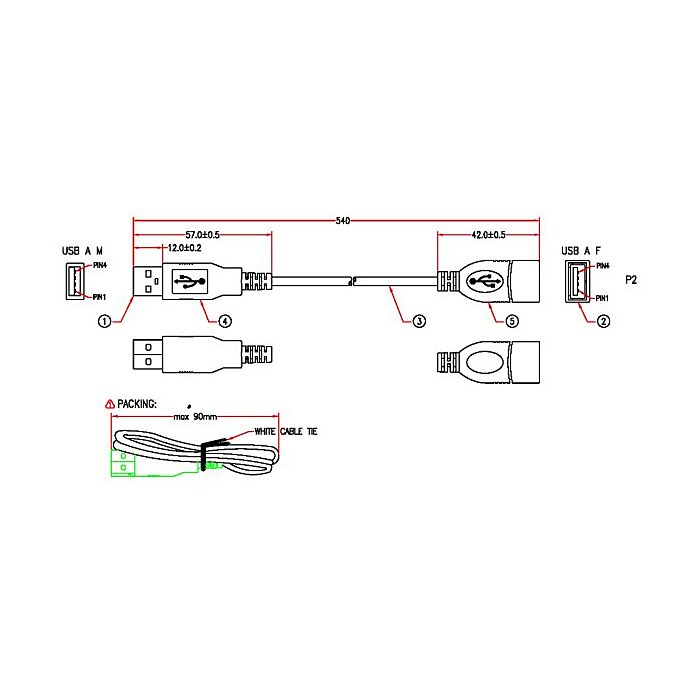 28/24 AWG USB 2.0 Hi-Speed A to A Extension Cable 10ft. UltraFlex White