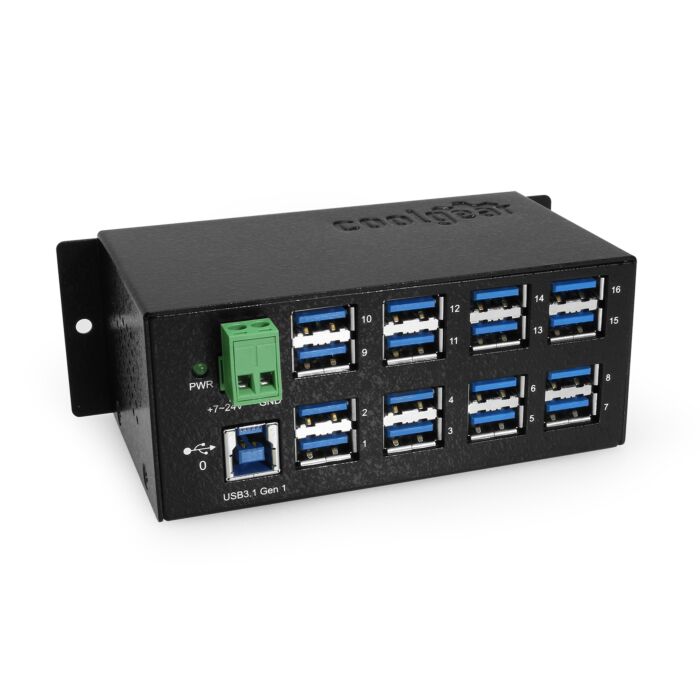 16-Port USB 3.2 Gen1 w/15KV ESD Surge Protection DIN Rail Mount