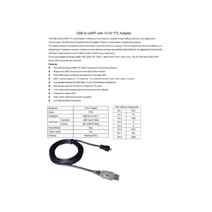 USB to UART with +3.3V TTL Adapter