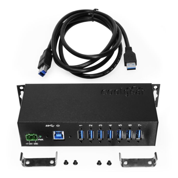 7 Port USB 3.2 Gen 1 Hub w/ Surge Protection & Screw-Locking Ports