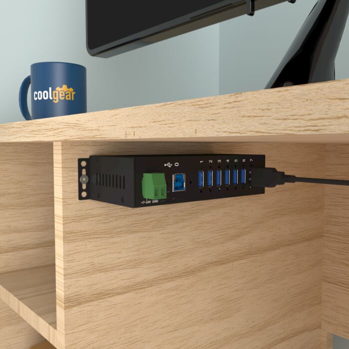 7 Port USB 3.2 Gen 1 Hub w/ Surge Protection & Screw-Locking Ports