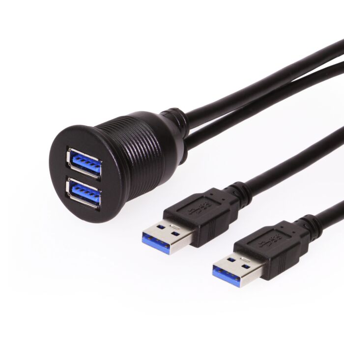 3ft. USB Panel Mount Extension 2x Type-A 3.2 Gen 1 Male to Female Cable