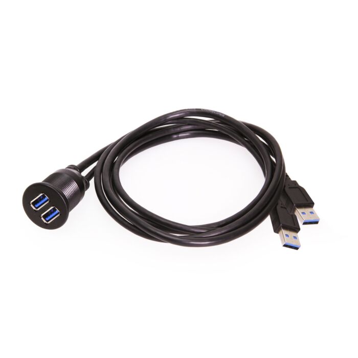 3ft. USB Panel Mount Extension 2x Type-A 3.2 Gen 1 Male to Female Cable