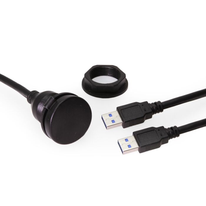 3ft. USB Panel Mount Extension 2x Type-A 3.2 Gen 1 Male to Female Cable