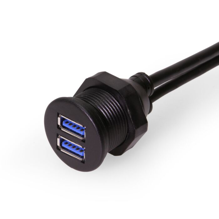 3ft. USB Panel Mount Extension 2x Type-A 3.2 Gen 1 Male to Female Cable