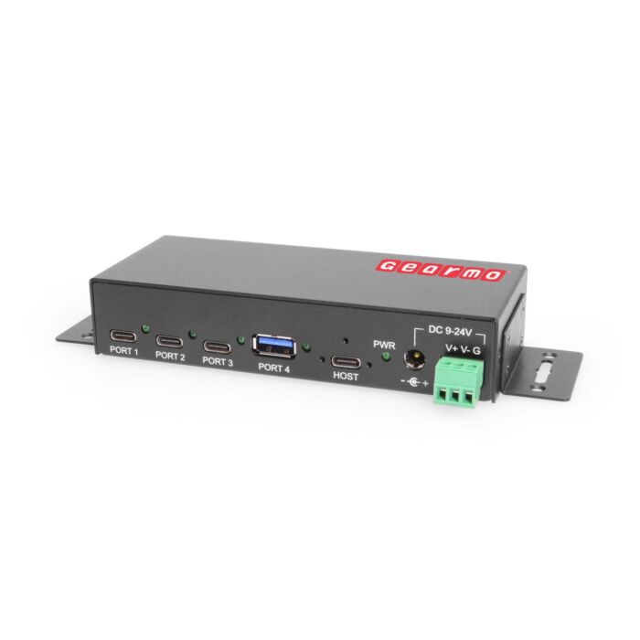 4-Port USB 3.2 Gen 2 3 Type-C 1 Type-A Industrial Surface & DIN-Rail Mount Hub w/ ESD Surge Protection