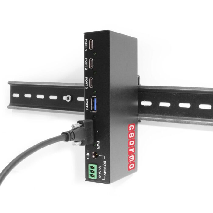 4-Port USB 3.2 Gen 2 3 Type-C 1 Type-A Industrial Surface & DIN-Rail Mount Hub w/ ESD Surge Protection