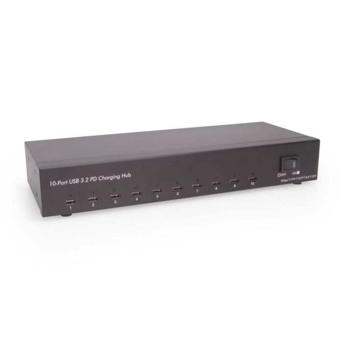 10 Port USB-C 3.2 Gen 1 Industrial Charging Hub w/ Max 27W Per-Port Power Delivery