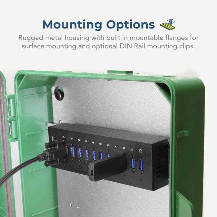 10 Port Managed Network Shareable USB 3.2 Gen 1 Hub w/ 15KV ESD Surge Protection