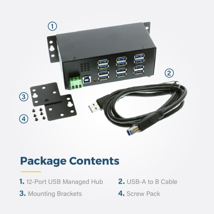 12 Port Industrial USB 3.2 Gen 1 Hub w/ Port Status LEDs