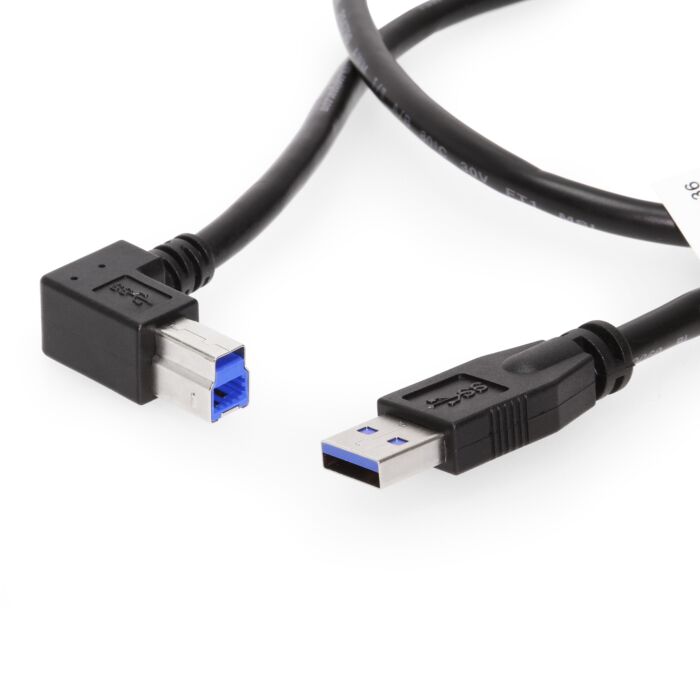 36 Inch (0.92m) USB 3.0 A to Left Angle B Male Cable, Black, 28/24AWG
