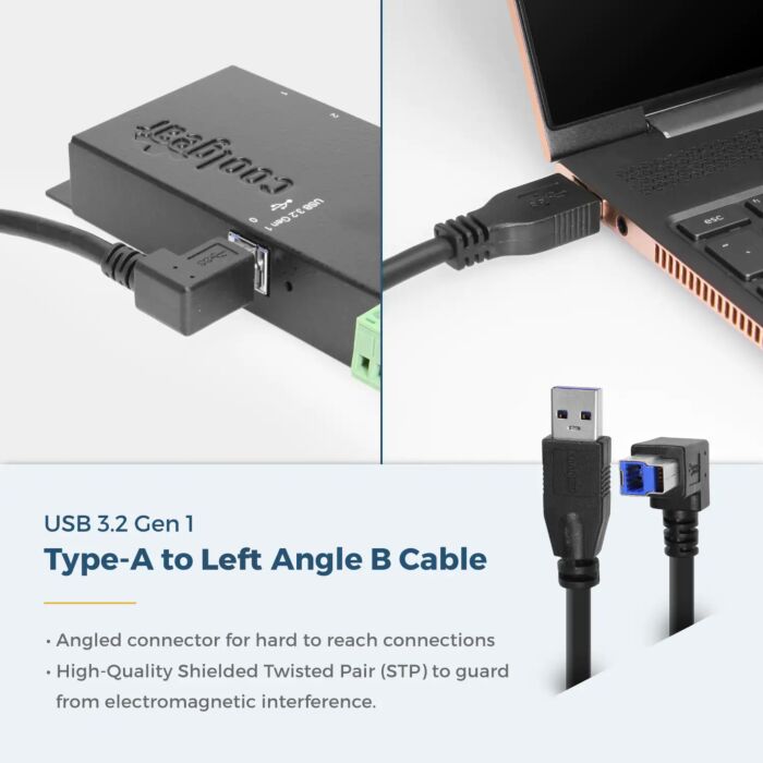 36 Inch (0.92m) USB 3.0 A to Left Angle B Male Cable, Black, 28/24AWG