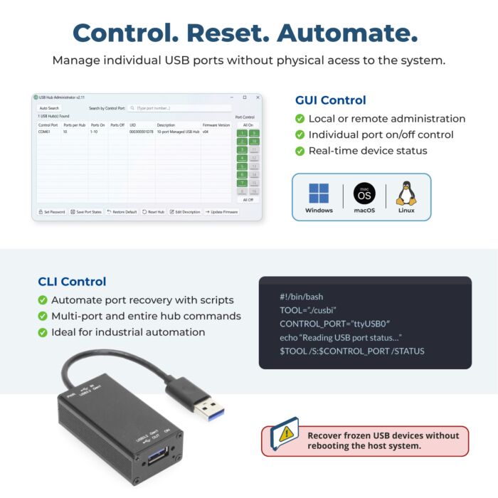 Single Port Managed USB 3.2 Gen 1 Port Adapter w/ ESD Surge Protection