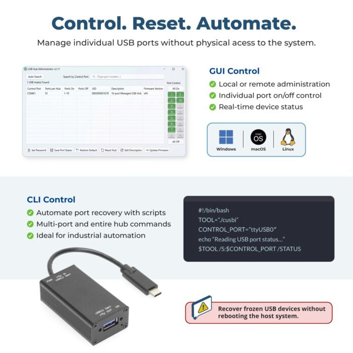 Single Port Managed USB-C 3.2 Gen 1 Port Adapter w/ ESD Surge Protection