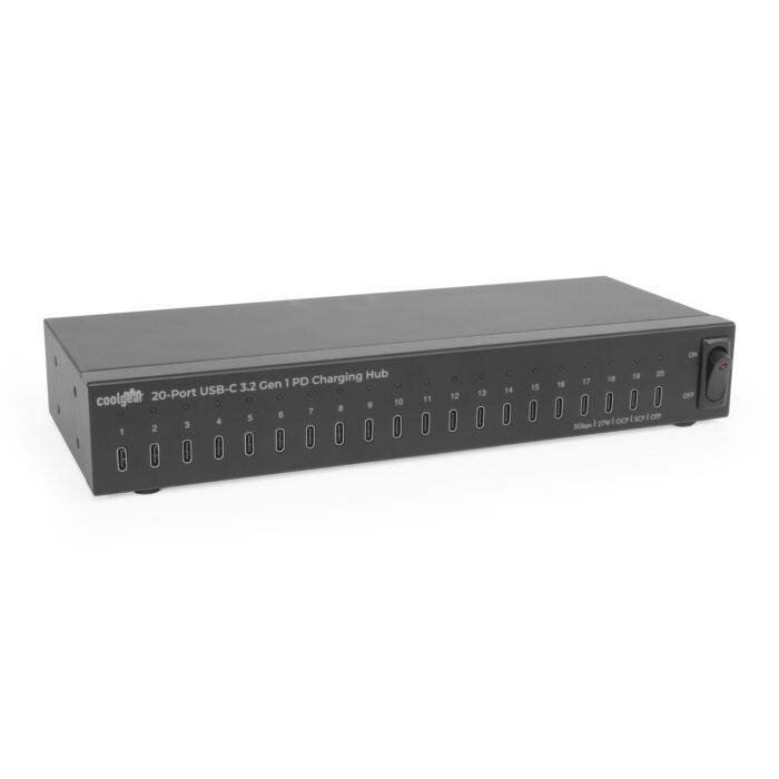 20 Port USB-C 3.2 Gen 1 Industrial Charging Hub w/ Max 27W Per-Port Power Delivery