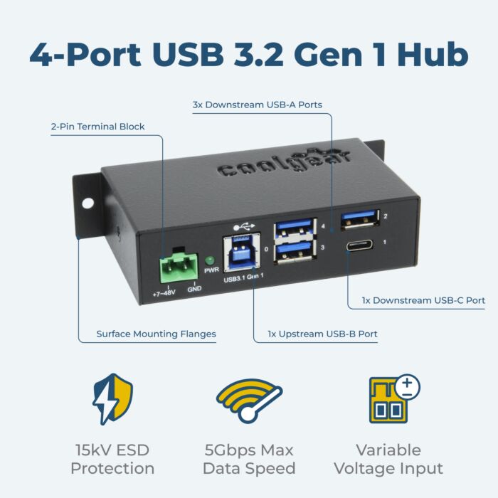 USB C Hub 4 Port USB 3.1 Gen1 SuperSpeed Type-B Upstream