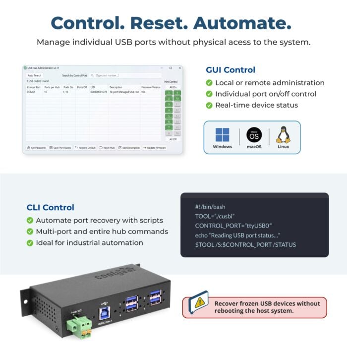 4 Port Managed USB 3 Hub w/ 15KV ESD Surge Protection