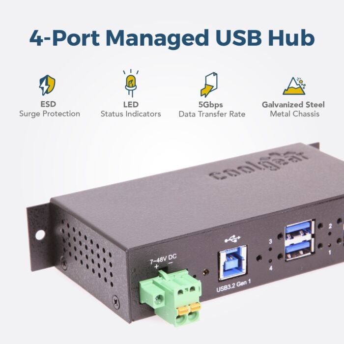 4 Port Managed USB 3 Hub w/ 15KV ESD Surge Protection