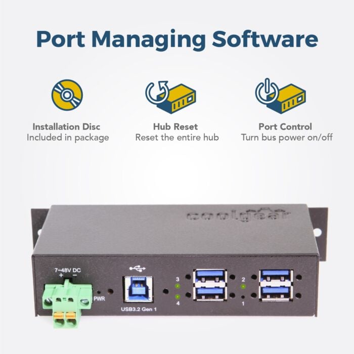 4 Port Managed USB 3 Hub w/ 15KV ESD Surge Protection
