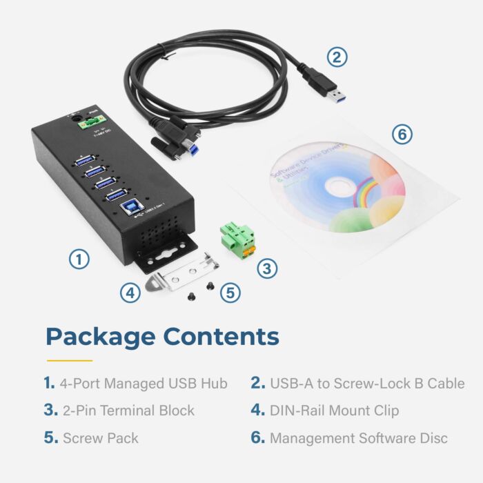 4 Port Managed USB 3.2 Gen 1 Hub w/ 15KV ESD Surge Protection & Vertical Port Orientation