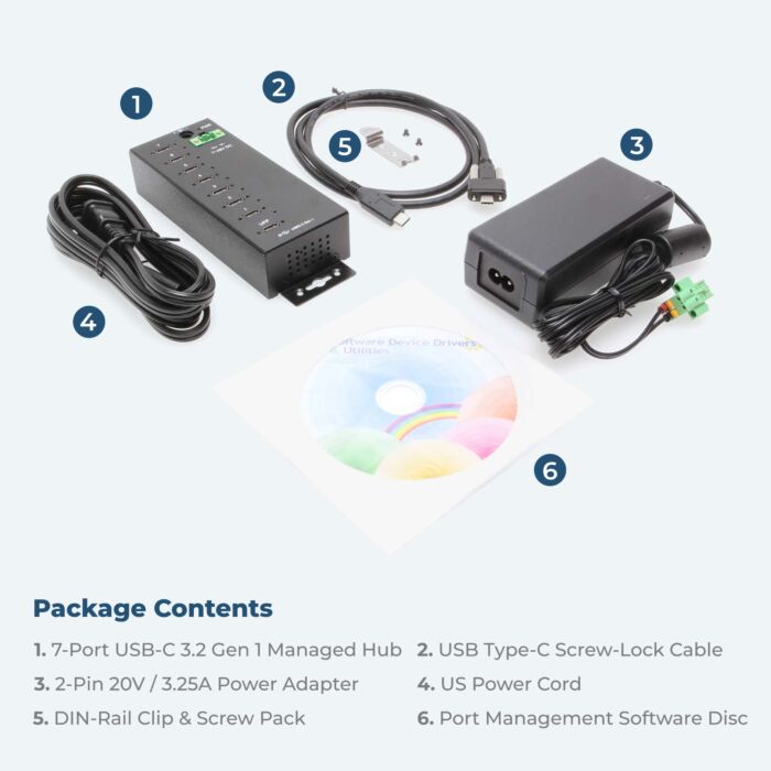 7 Port Managed USB-C 3.2 Gen 2 Hub w/ 15KV ESD Surge Protection
