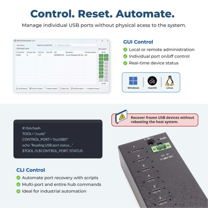7 Port Managed USB-C 3.2 Gen 2 Hub w/ 15KV ESD Surge Protection
