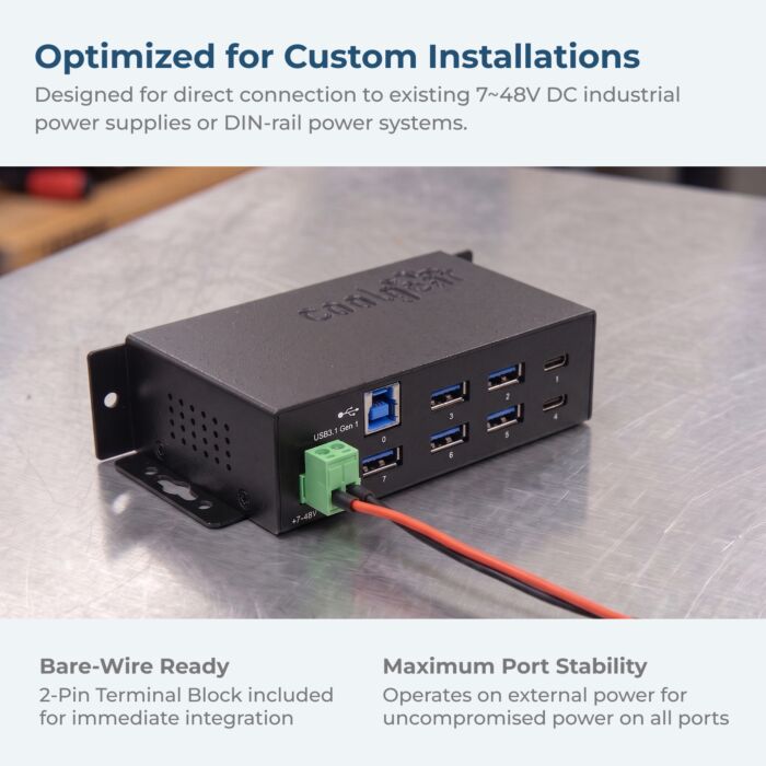 USB-C 7 Port Hub 2X Type-C 5X Type-A - DIN Rail - Surge Protection