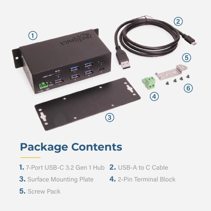 7 Port USB 3.2 Gen 1 Type-C Hub w/ ESD Surge Protection & USB-C Upstream