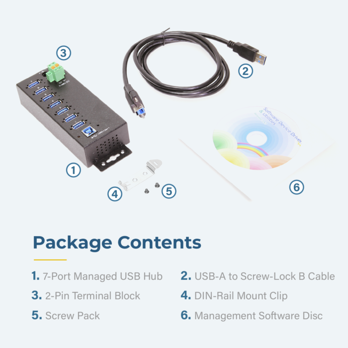 7 Port Managed USB 3 Hub w/ 15KV ESD Surge Protection
