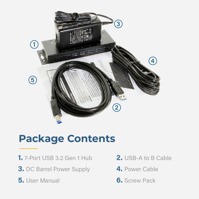 7-Port USB 3.0 Hub w/ Surge Protection, 36W AC Adapter
