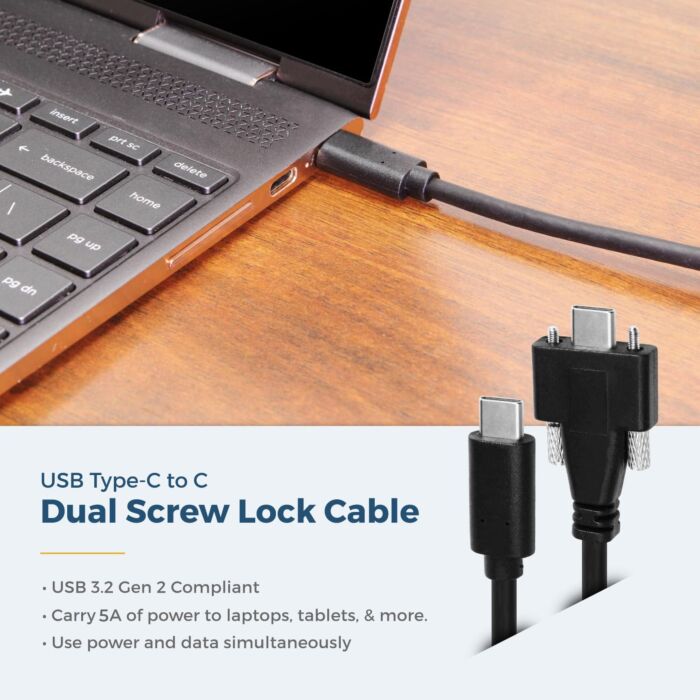 USB 3.2 Gen 2 Type-C to C Dual Screw Lock 1.8 Meter Cable 10GB Data 5A Power