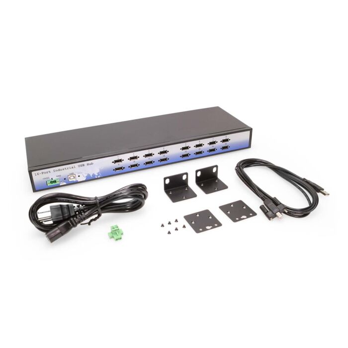 16 Port USB 2.0 Rack-Mountable Hub w/ Internal Power Supply, ESD Surge Protection, &amp; Port Status LEDs