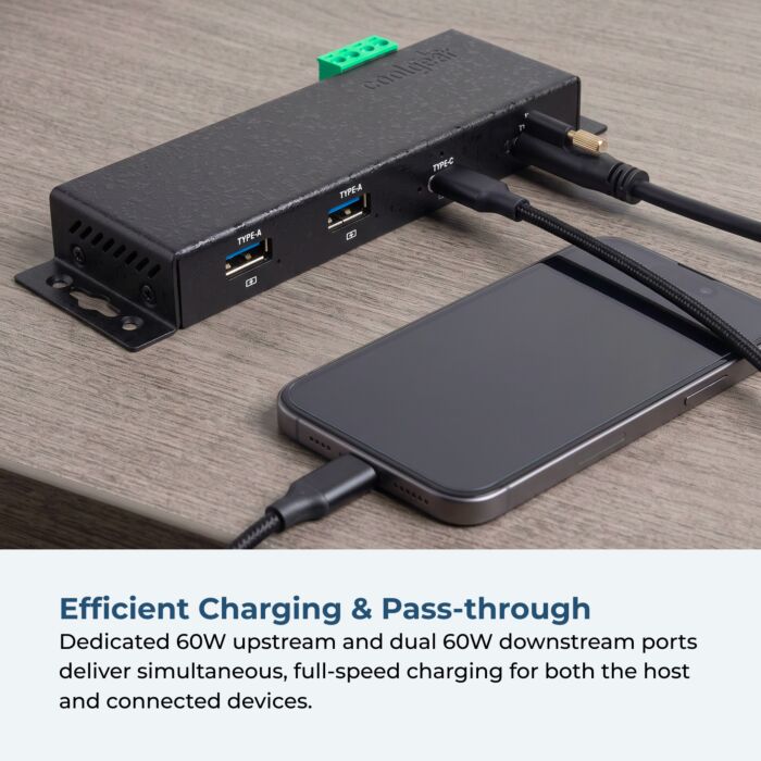 Coolgear Slim Series 180W USB-C PD Hub | 3x USB-C 60W + 2x USB-A | +12~24V DC Input | Compact Design