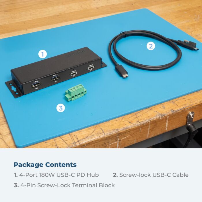 Coolgear Slim Series 180W USB-C PD Hub | 3x USB-C 60W + 2x USB-A | +12~24V DC Input | Compact Design
