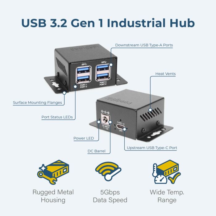 4 Port USB 3.2 Gen 1 Micro Powered Hub w/ ESD Surge Protection & Power Adapter