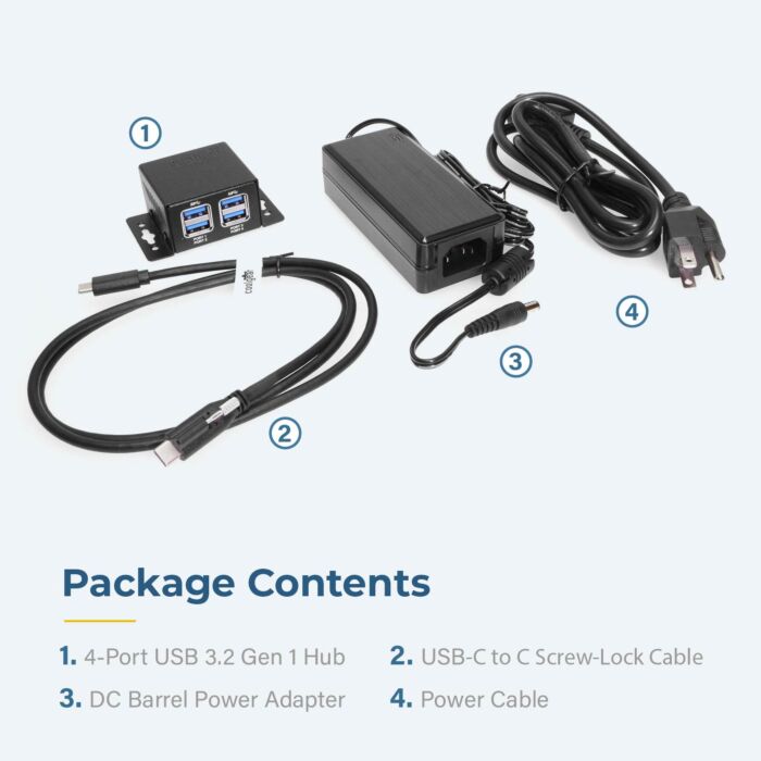 4 Port USB 3.2 Gen 1 Micro Powered Hub w/ ESD Surge Protection & Power Adapter