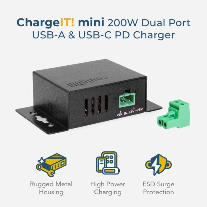 ChargeIt! Mini 200W Dual Type-C PD Charger 100W output each port 24V Input