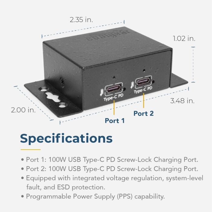 ChargeIt! Mini 200W Dual Type-C PD Charger 100W output each port 24V Input