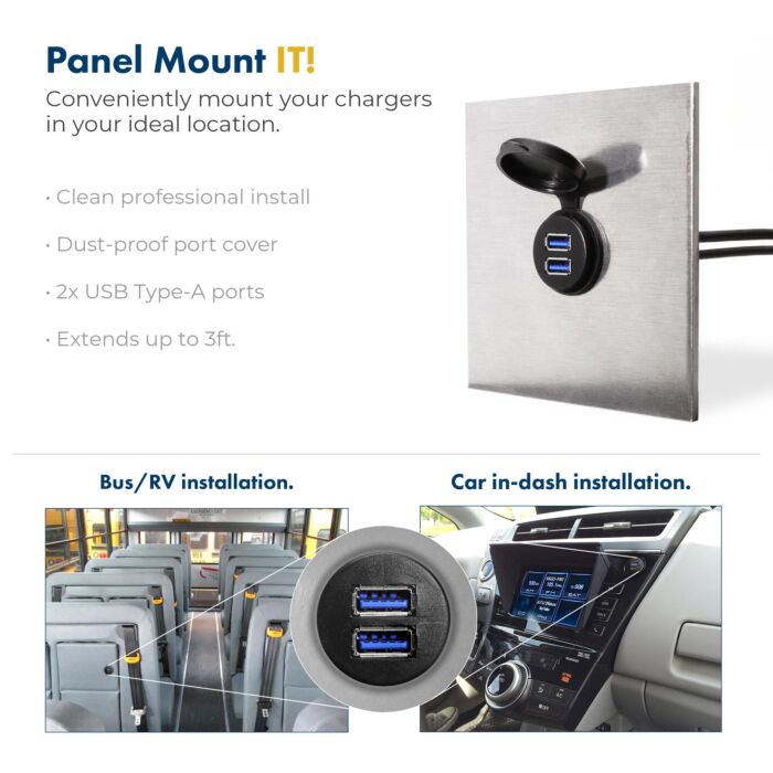 3ft. USB Panel Mount Extension 2x Type-A 3.2 Gen 1 Male to Female Cable