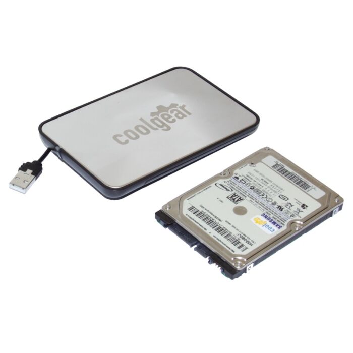 2.5" SATA Ultra Compact Built In Cable USB 2.0 to SATA HDD Enclosure SILVER