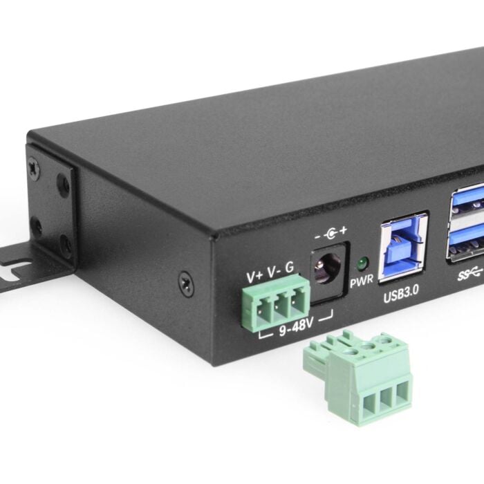 2-Port USB 3.2 Gen 1 Industrial Surface & DIN-Rail Mount Hub w/ Gigabit Ethernet & DB9 Serial FTDI Chipset