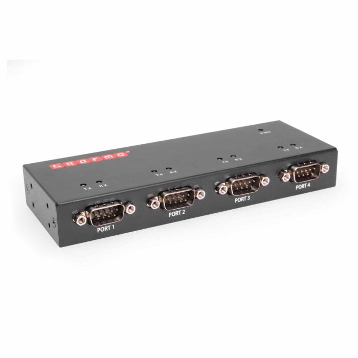 Industrial USB 4 Port Serial RS-232 Adapter w/FTDI Chipset, COM Retention, RX/TX LED Indicators, DIN Rail Mount Bracket, & Surface Mounting Brackets