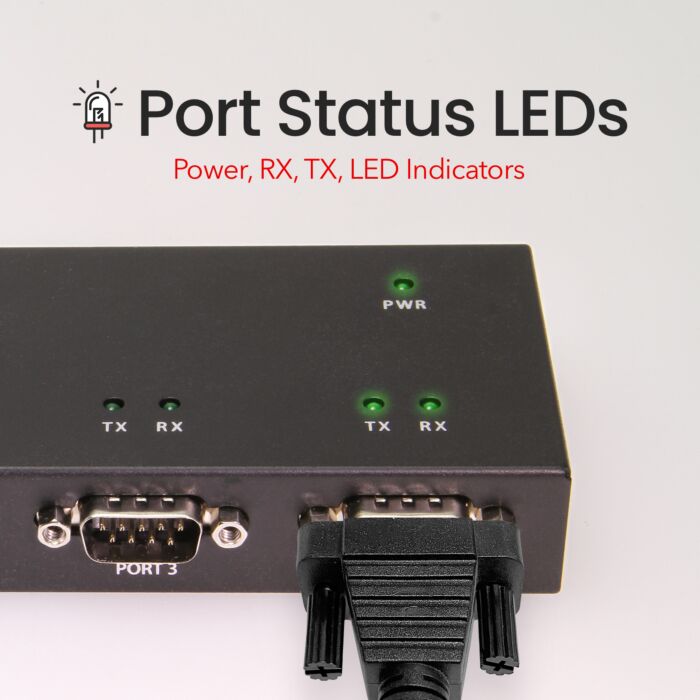 Industrial USB 4 Port Serial RS-232 Adapter w/FTDI Chipset, COM Retention, RX/TX LED Indicators, DIN Rail Mount Bracket, & Surface Mounting Brackets